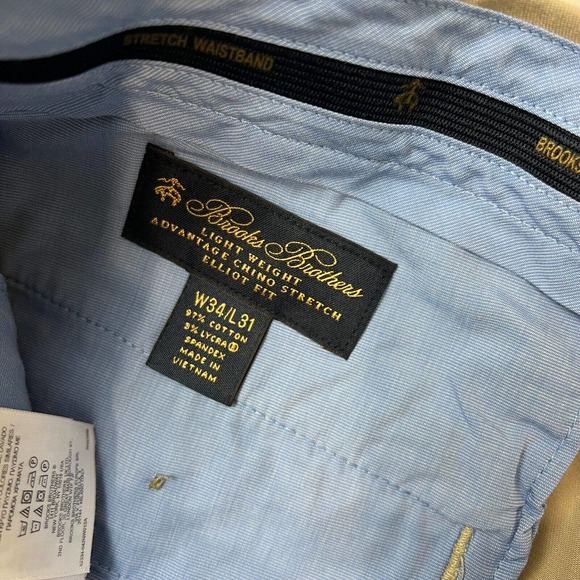 Brooks Brothers Mens Lightweight Chino Stretch Pants 34 Khaki Brown Elliot Fit - Picture 11 of 16